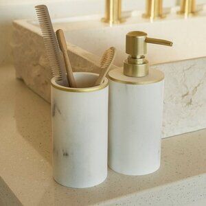 Sunday Citizen Bathroom Set Soap Dispenser & Toothbrush Cup - Resin Marble